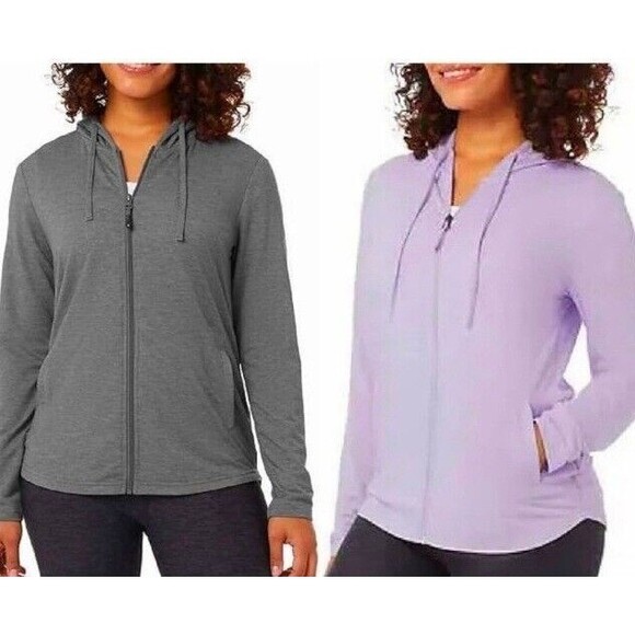2-pk 32 Degrees Lightweight Full Zip UPF Lightweight Stretch Hoodie Purple Gray - Picture 6 of 6